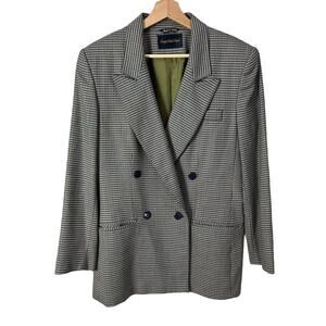 VTG Giorgio Sant'Angelo Houndstooth Long Double Breasted Wool Blazer Women 8